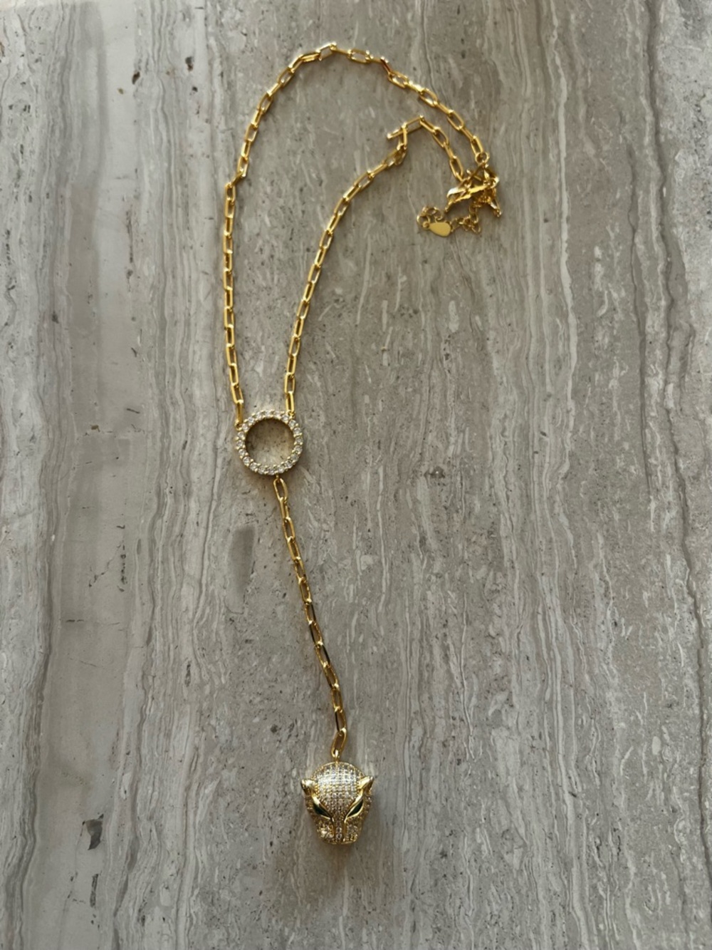 Gold-Tone Panther Pendant Y Necklace with Crystal Accents